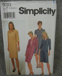 9393 SIMPLICITY SEMI FITTED SHORT - LONG SLEEVE BUTTON DRESS PATTERN  8-14